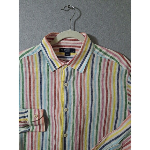 Cremieux Collection Shirt Mens XL 100% Linen Long Sleeve  Rainbow Stripes - Picture 2 of 7